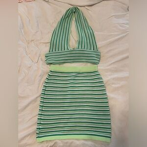 Two piece top and bottom, green and white, size small